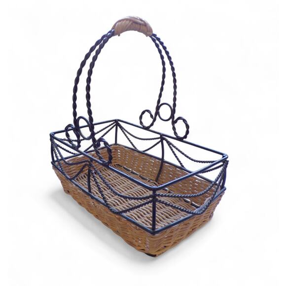 Shabby Chic Rustic Basket Metal Details Rectangle 9.5" x 5" x 10" - Picture 5 of 5